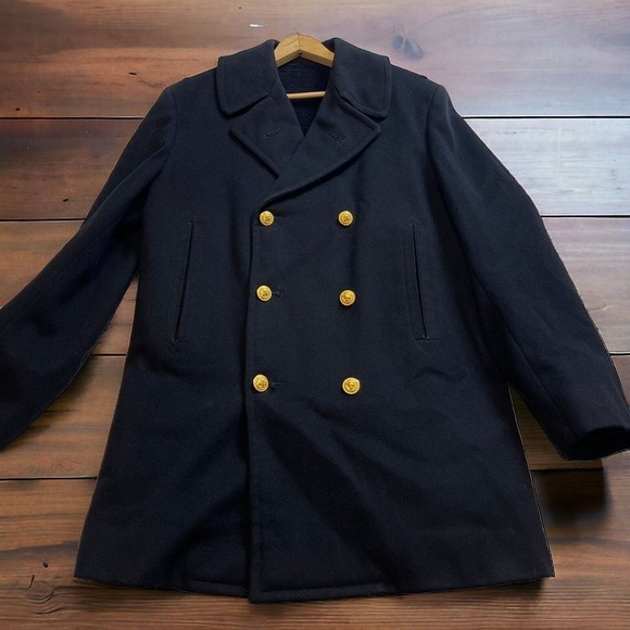 US NAVY Naval Academy Vintage Peacoat Pea Coat 37 Reefer Gold Buttons - Picture 1 of 8